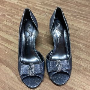 Cool silver sparkly wedge heels